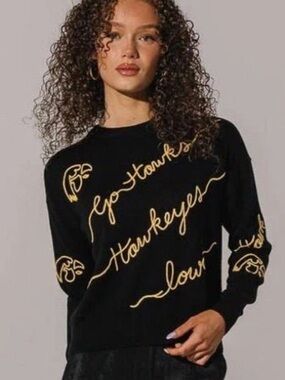KADYLUXE Black Knit Top with Subtle Gold Accent Loveletter Sweater Iowa
